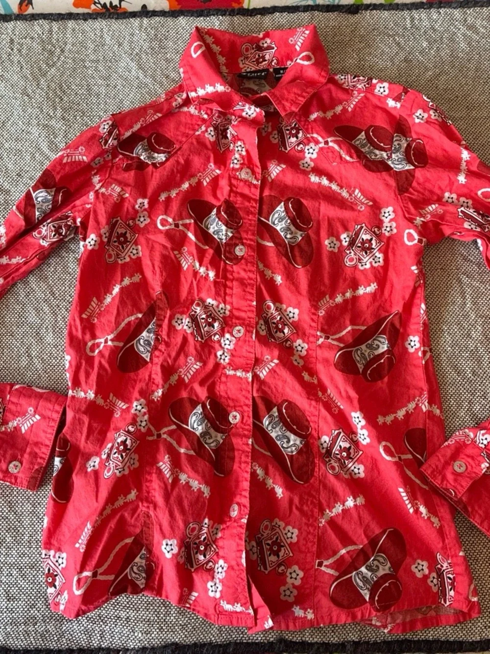 Cruel Girl Red Western Print Button-Down Shirt